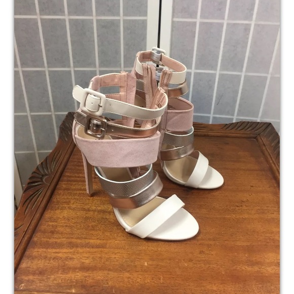 JustFab Shoes - JustFab,shoes, strappy style,pink/silver,size7.5.: